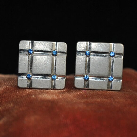 Vintage Krementz Silver-tone Cufflinks with Blue Stones - Picture 1 of 7